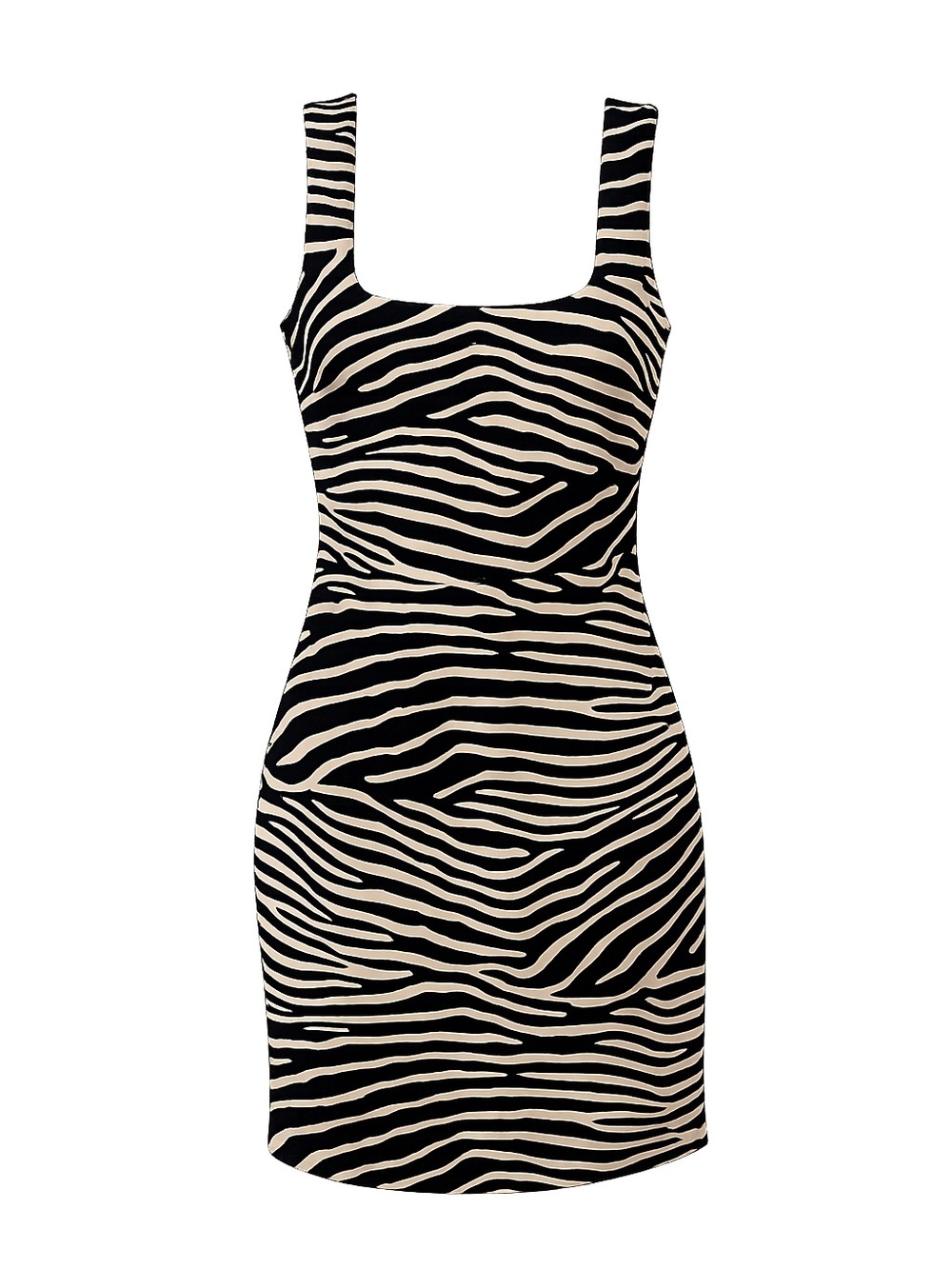 H&M Zebra Print Bodycon Mini Dress Black Cream Sleeveless Size Small